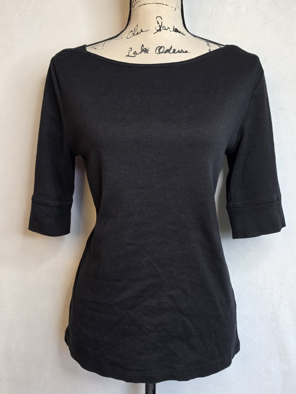 J. Crew Black Boatneck Short Sleeve Top Sz L